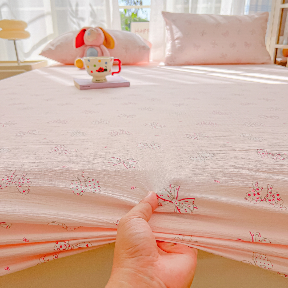 91家纺网 家纺一手货源 找家纺 韩巢家纺 2025新款卡通双层纱床笠单品床笠床笠单件热销款防滑床单床套枕套三件套 心愿