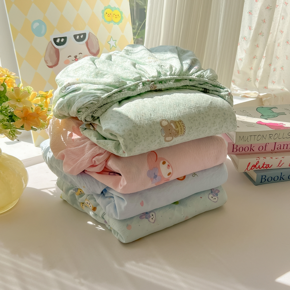 韩巢家纺 2025新款卡通双层纱床笠单品床笠床笠单件热销款防滑床单床套枕套三件套 组合图仅做展示