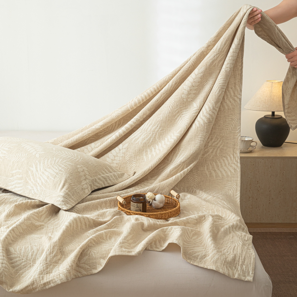 91家纺网 家纺一手货源 找家纺 眠博士 2025新款A类棉麻提花床单单床单床单单件 棉麻床单-花梦如聆