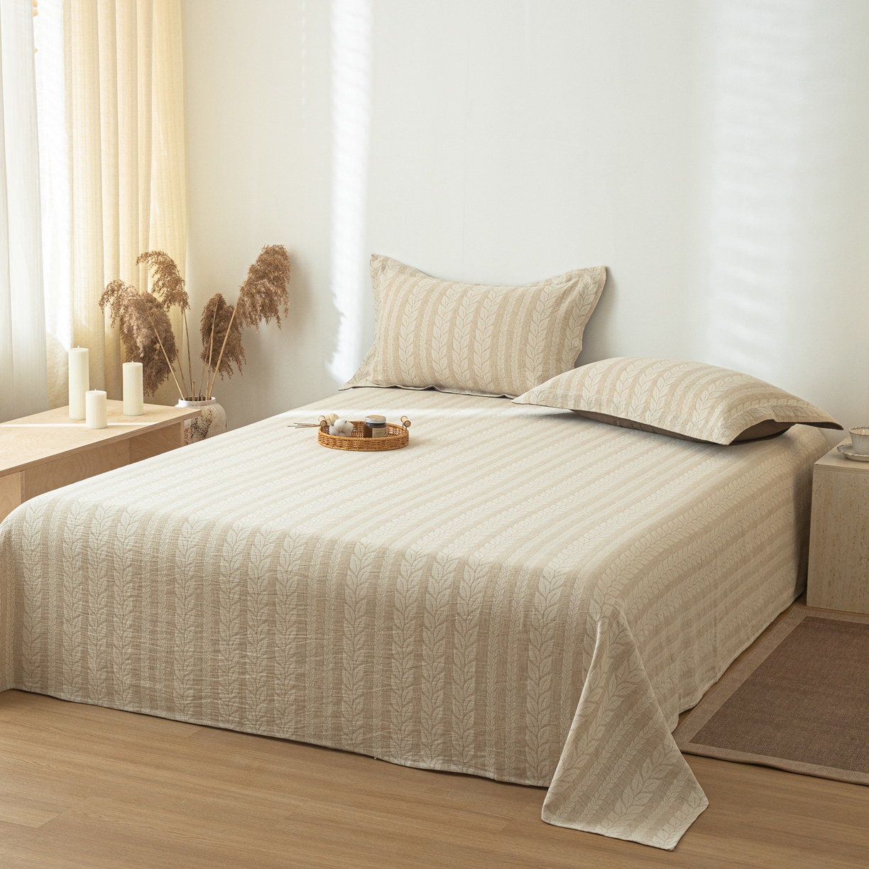 91家纺网 家纺一手货源 找家纺 眠博士 2025新款A类棉麻提花床单单床单床单单件 棉麻床单-大麦