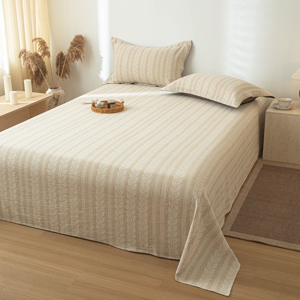 91家纺网 家纺一手货源 找家纺 眠博士 2025新款A类棉麻提花床单单床单床单单件 棉麻床单-大麦