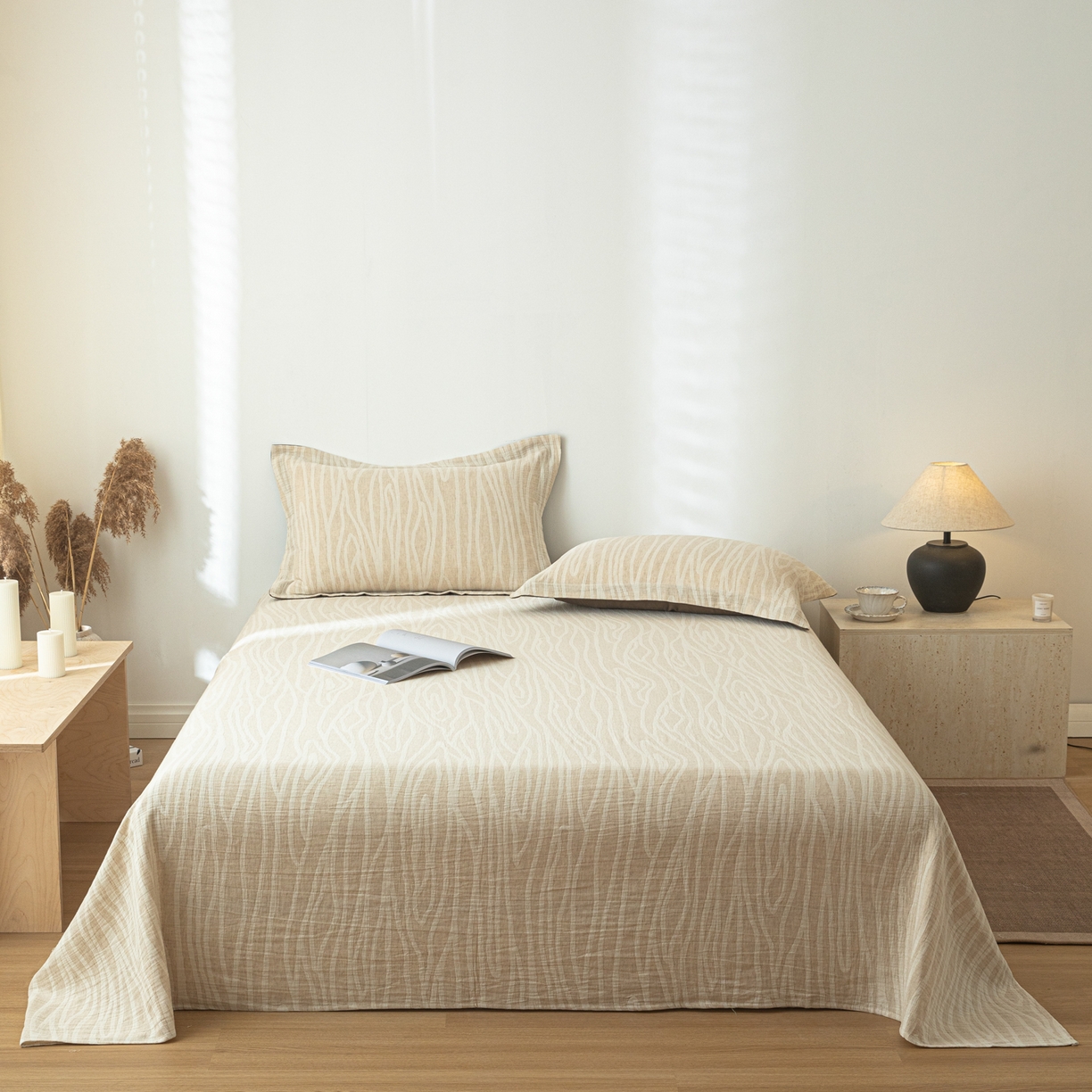 91家纺网 家纺一手货源 找家纺 眠博士 2025新款A类棉麻提花床单单床单床单单件 棉麻床单-树纹