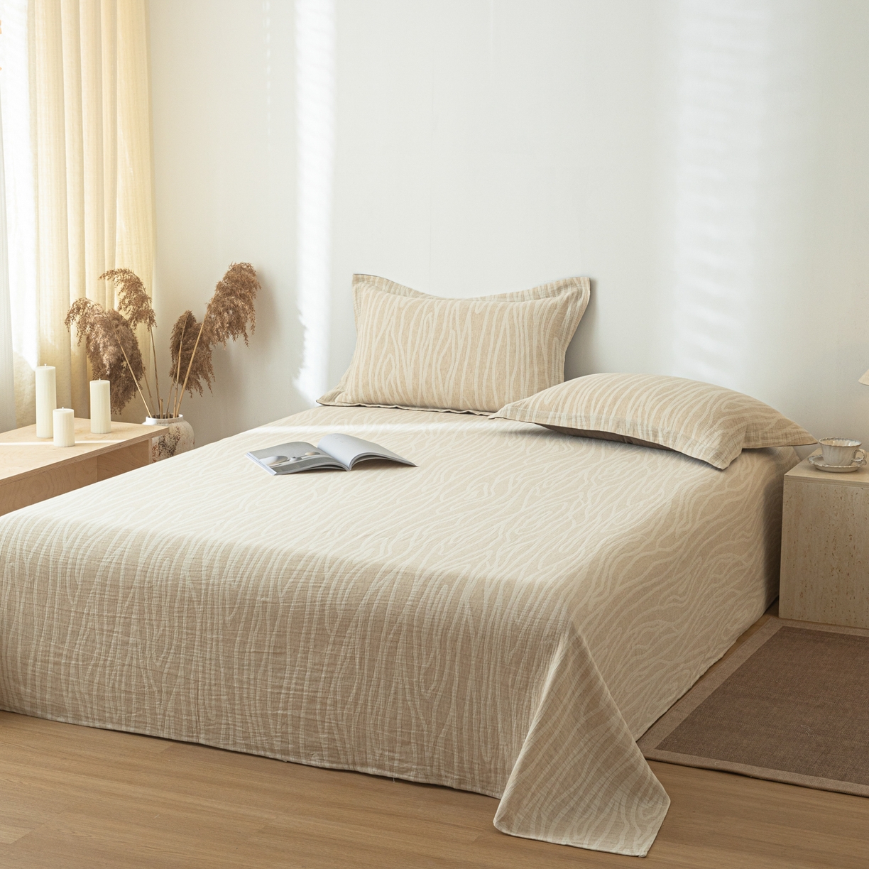 91家纺网 家纺一手货源 找家纺 眠博士 2025新款A类棉麻提花床单单床单床单单件 棉麻床单-树纹