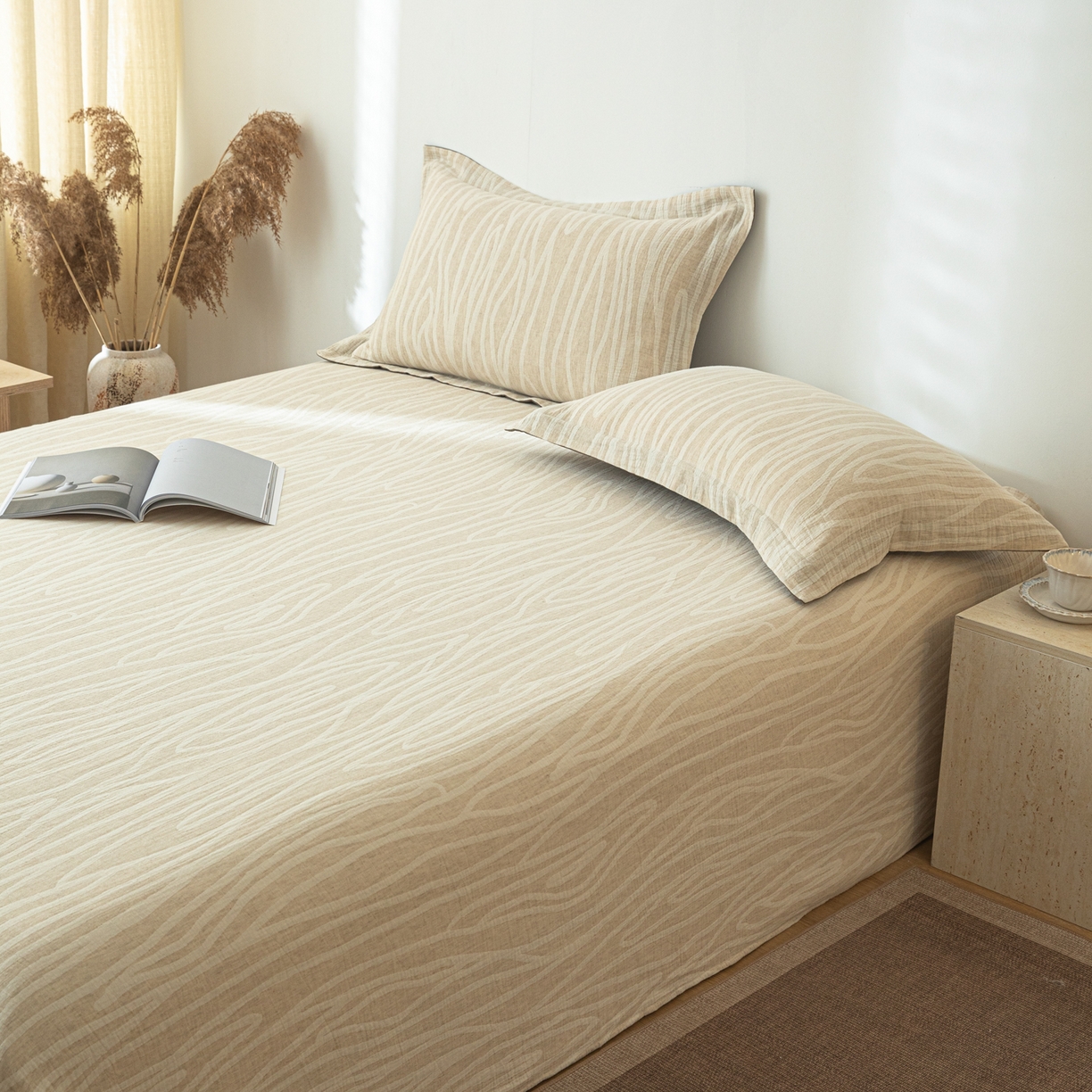 91家纺网 家纺一手货源 找家纺 眠博士 2025新款A类棉麻提花床单单床单床单单件 棉麻床单-树纹