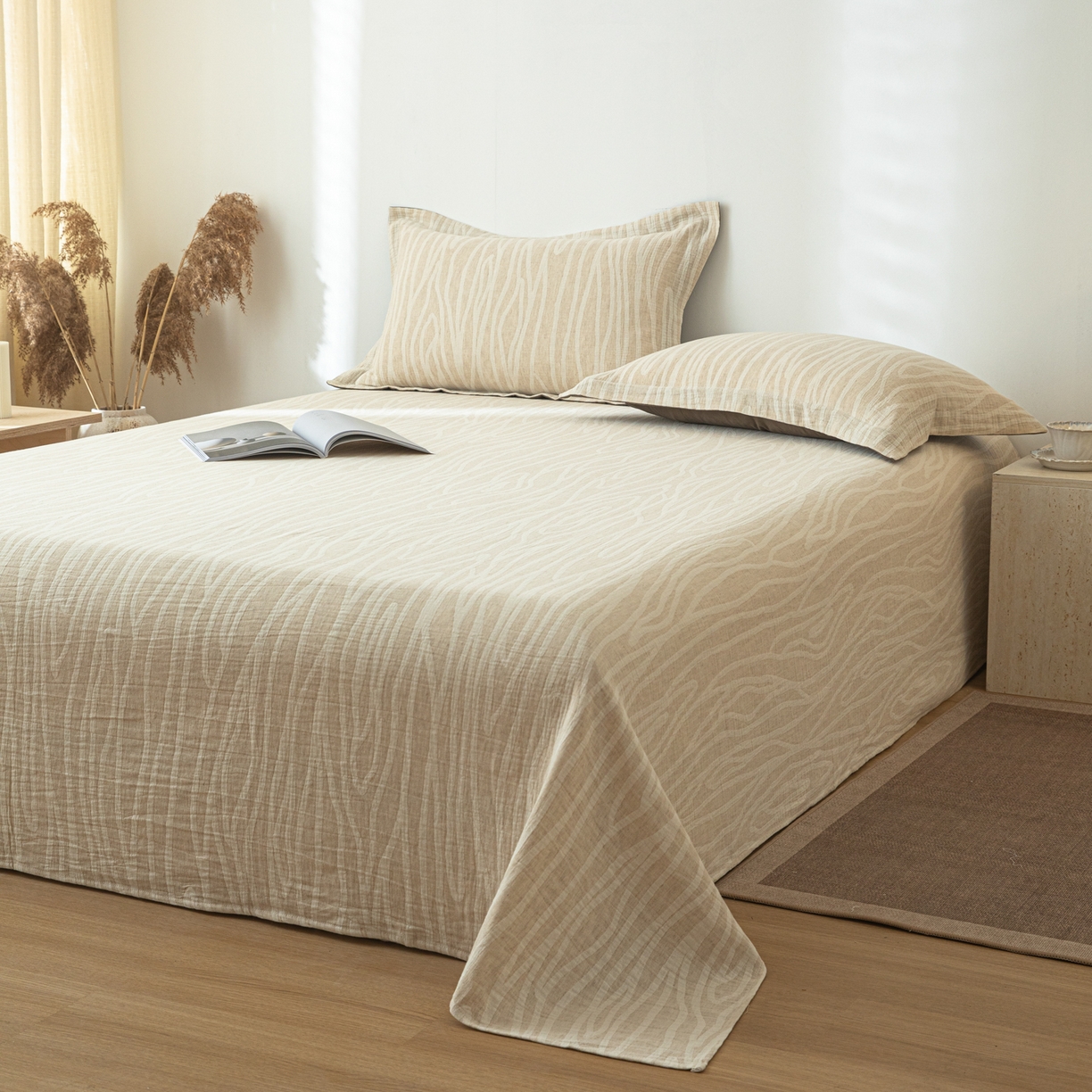 91家纺网 家纺一手货源 找家纺 眠博士 2025新款A类棉麻提花床单单床单床单单件 棉麻床单-树纹