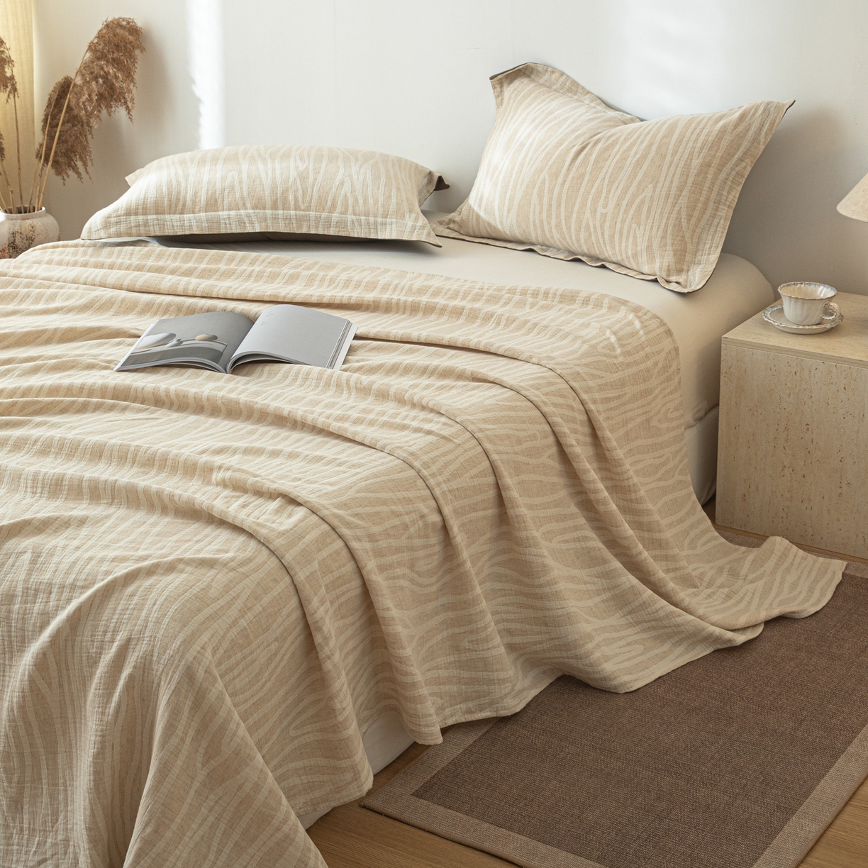 91家纺网 家纺一手货源 找家纺 眠博士 2025新款A类棉麻提花床单单床单床单单件 棉麻床单-树纹