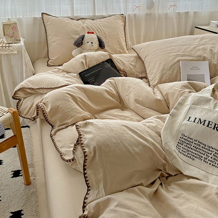 91家纺网 家纺一手货源 找家纺 （总）繁花家居 2025新款高克重云朵棉贝壳边系列四件套