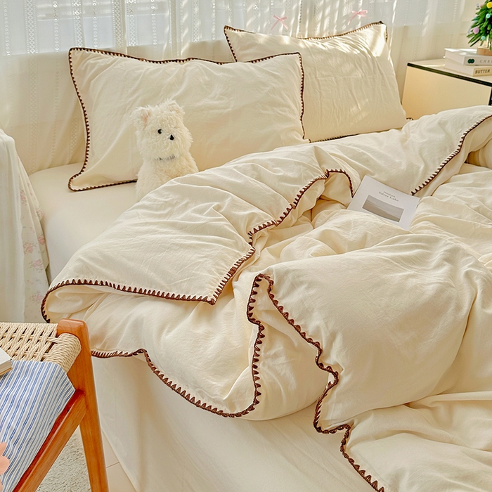 91家纺网 家纺一手货源 找家纺 （总）繁花家居 2025新款高克重云朵棉贝壳边系列四件套