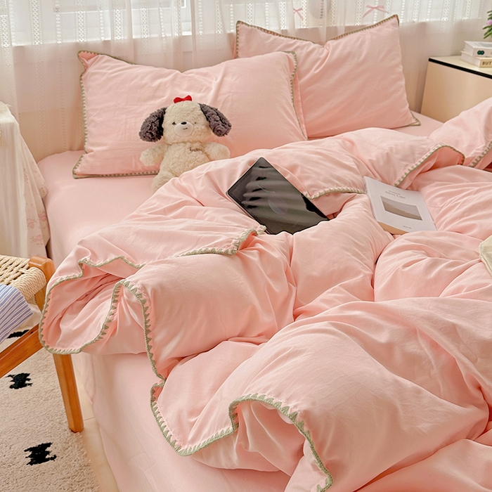 91家纺网 家纺一手货源 找家纺 （总）繁花家居 2025新款高克重云朵棉贝壳边系列四件套