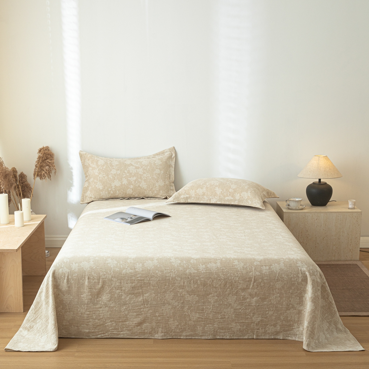 91家纺网 家纺一手货源 找家纺 眠博士 2025新款A类棉麻提花床单单床单床单单件 棉麻床单-蓝聆花