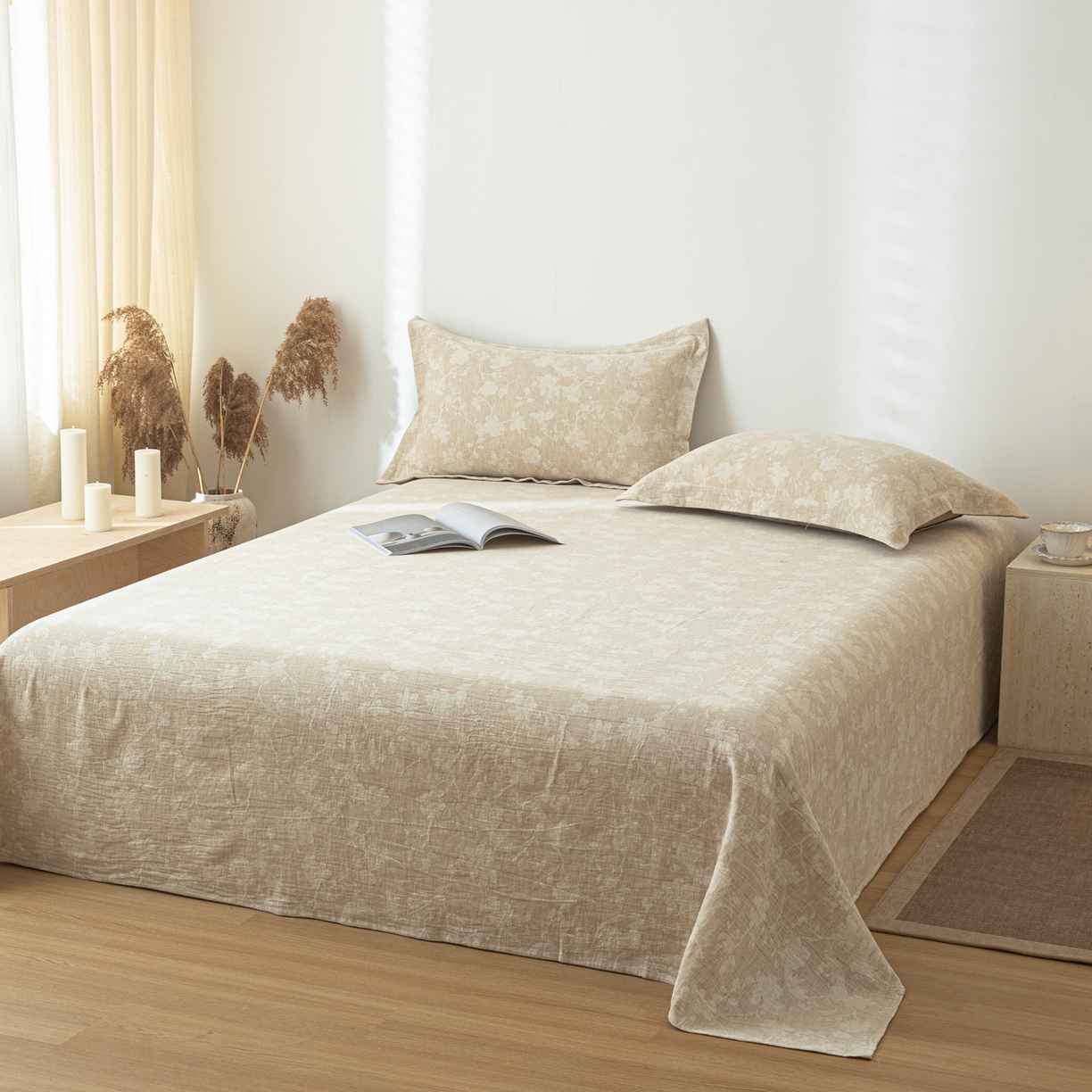 91家纺网 家纺一手货源 找家纺 眠博士 2025新款A类棉麻提花床单单床单床单单件 棉麻床单-蓝聆花