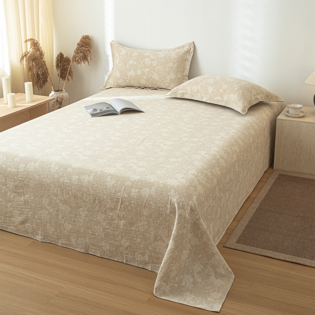 91家纺网 家纺一手货源 找家纺 眠博士 2025新款A类棉麻提花床单单床单床单单件 棉麻床单-蓝聆花