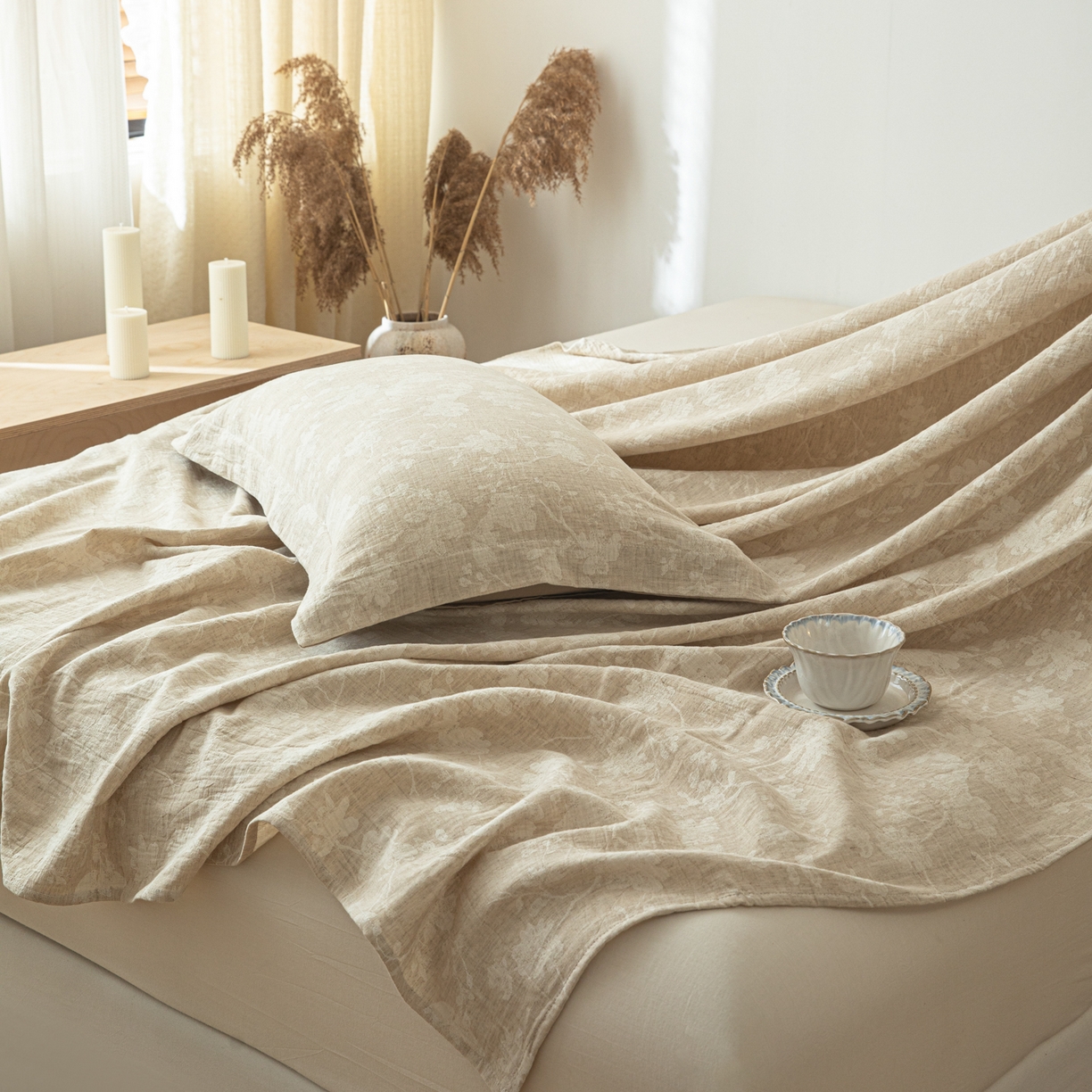 91家纺网 家纺一手货源 找家纺 眠博士 2025新款A类棉麻提花床单单床单床单单件 棉麻床单-蓝聆花