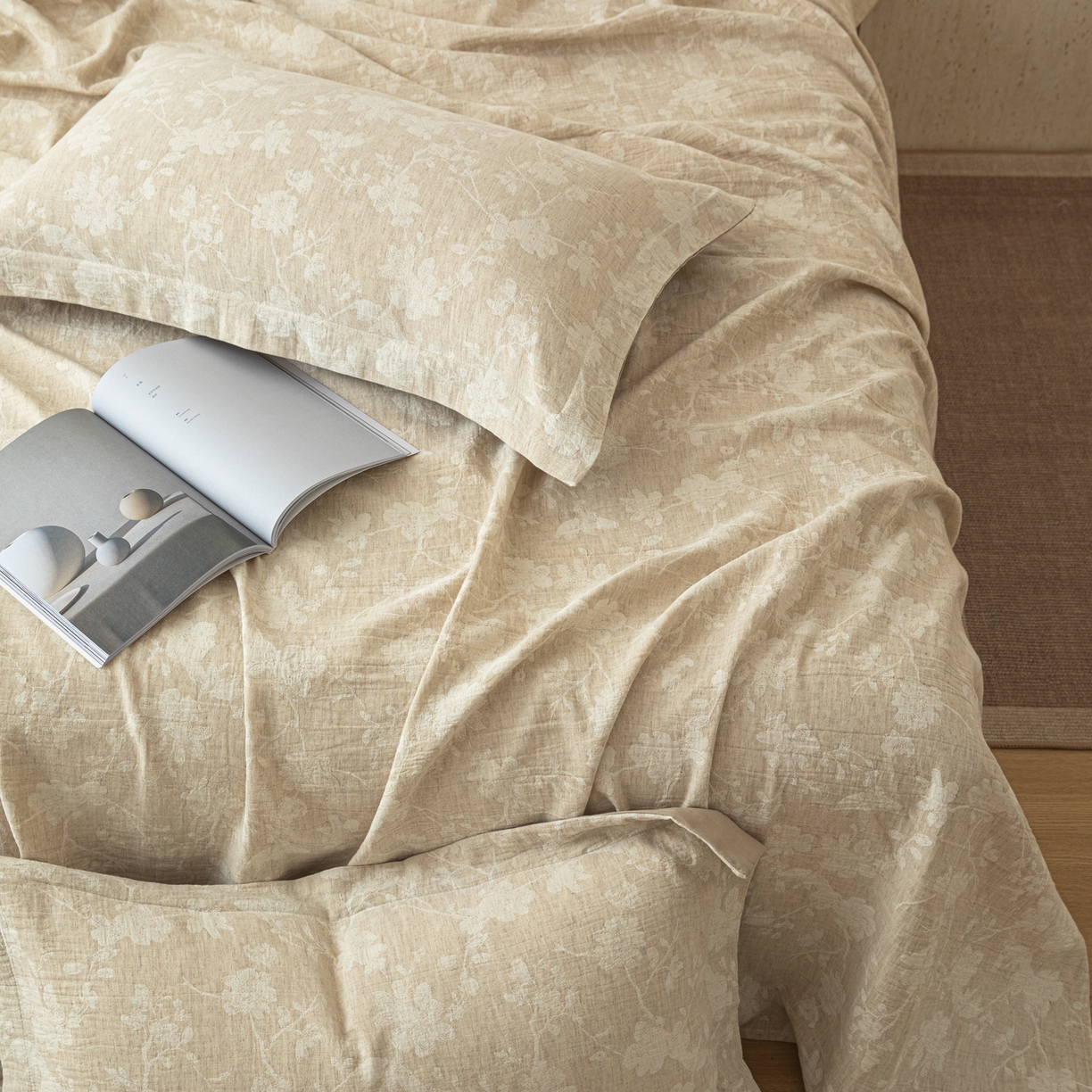 91家纺网 家纺一手货源 找家纺 眠博士 2025新款A类棉麻提花床单单床单床单单件 棉麻床单-蓝聆花