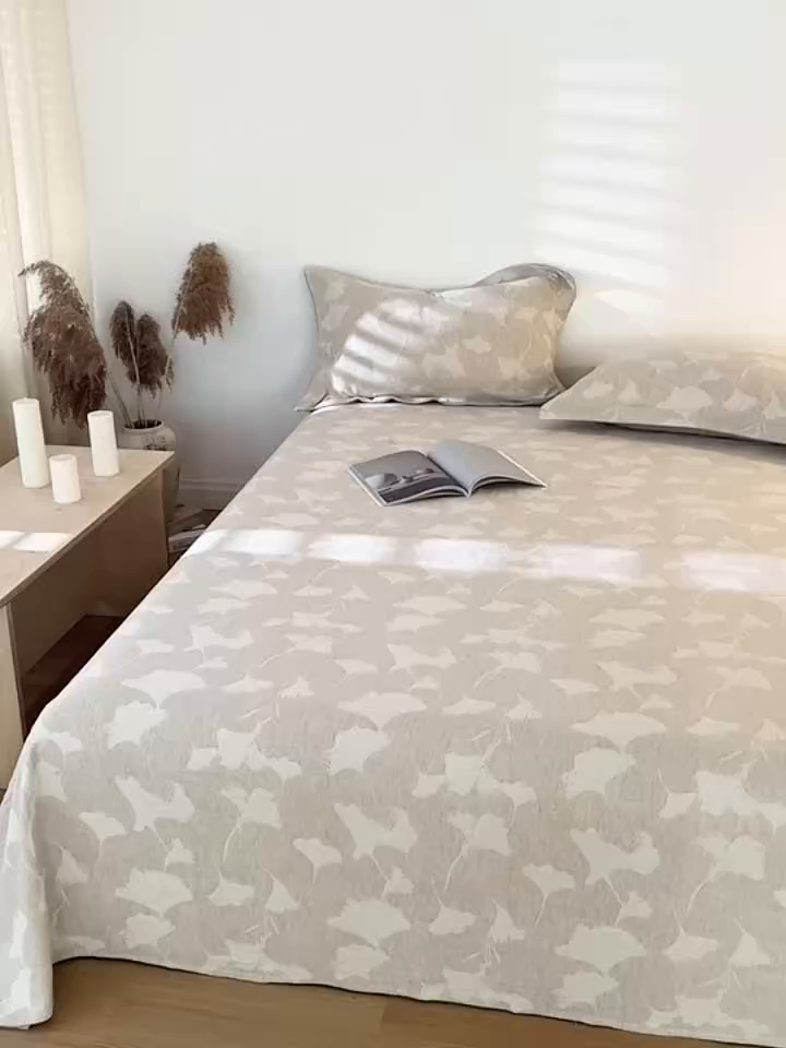 91家纺网 家纺一手货源 找家纺 眠博士 2025新款A类棉麻提花床单单床单床单单件 棉麻床单-银杏叶