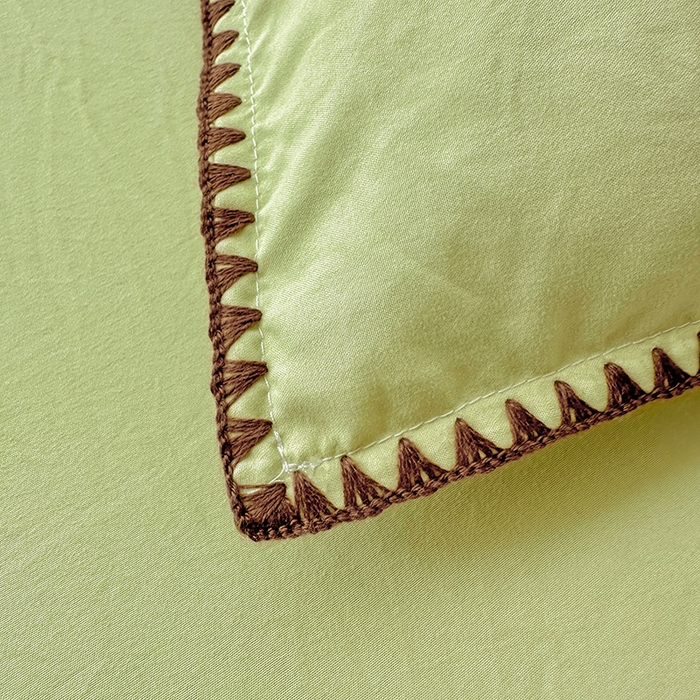 91家纺网 家纺一手货源 找家纺 繁花家居 2025新款高克重云朵棉贝壳边系列四件套 绵绵-豆绿