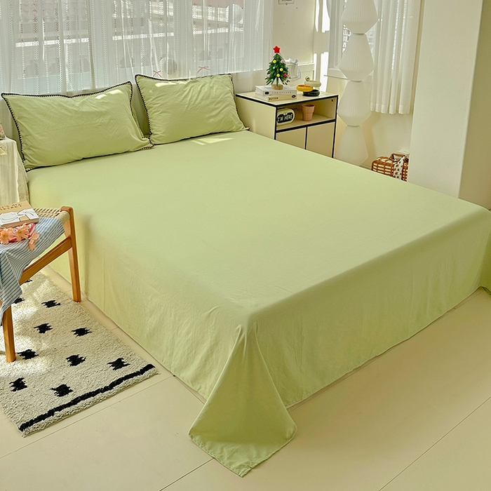 91家纺网 家纺一手货源 找家纺 繁花家居 2025新款高克重云朵棉贝壳边系列四件套 绵绵-豆绿