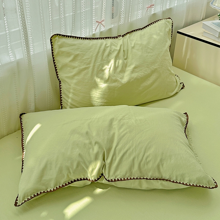 91家纺网 家纺一手货源 找家纺 繁花家居 2025新款高克重云朵棉贝壳边系列四件套 绵绵-豆绿