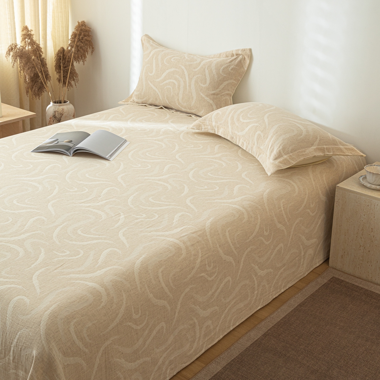 91家纺网 家纺一手货源 找家纺 眠博士 2025新款A类棉麻提花床单单床单床单单件 棉麻床单-灵韵