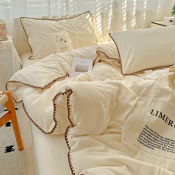 91家纺网 家纺一手货源 找家纺 繁花家居 2025新款高克重云朵棉贝壳边系列四件套 绵绵-奶白