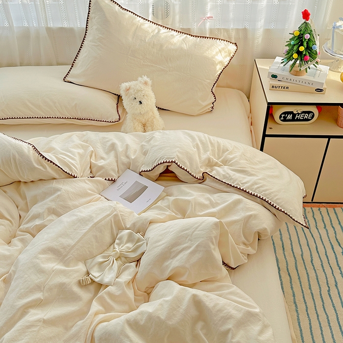 91家纺网 家纺一手货源 找家纺 繁花家居 2025新款高克重云朵棉贝壳边系列四件套 绵绵-奶白