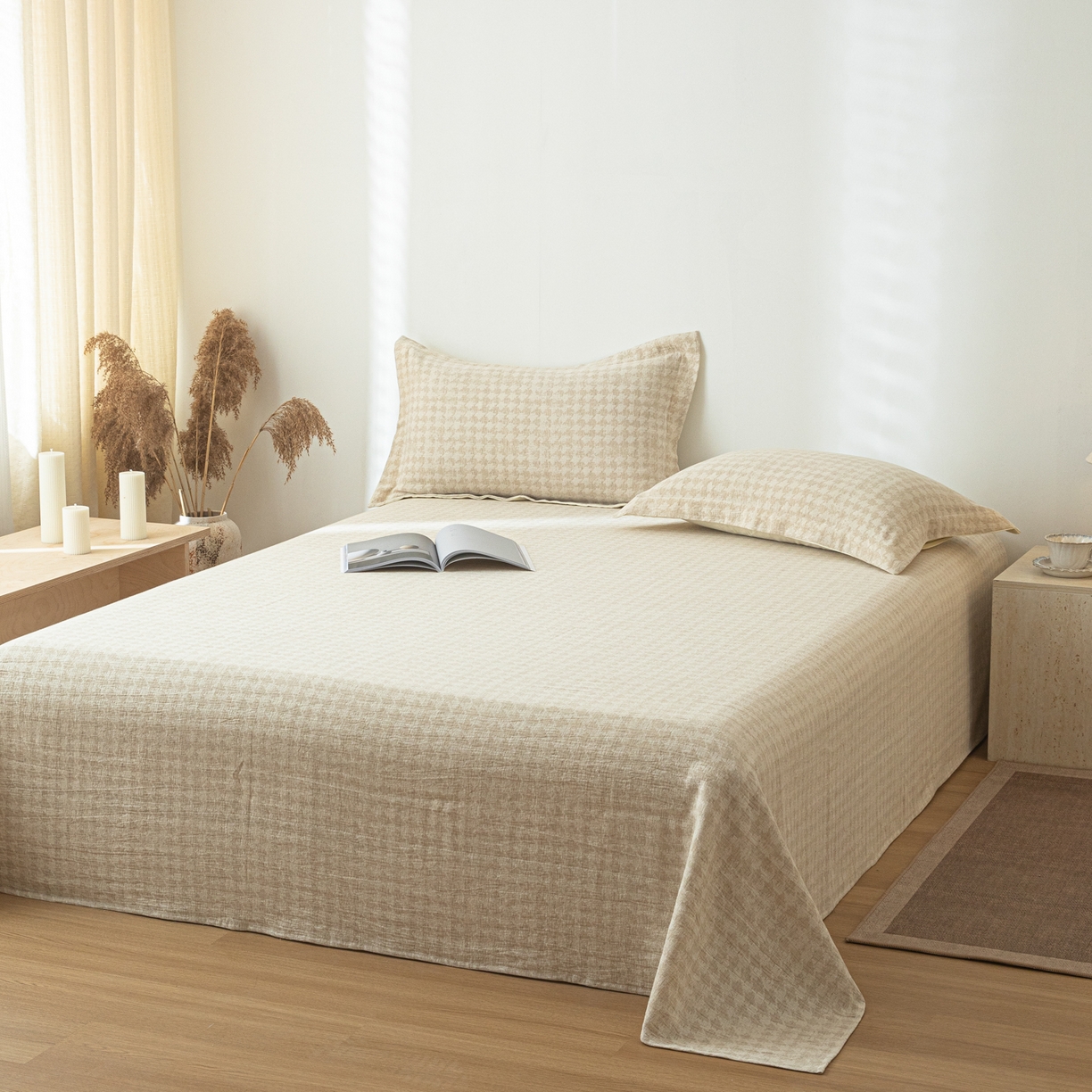 91家纺网 家纺一手货源 找家纺 眠博士 2025新款A类棉麻提花床单单床单床单单件 棉麻床单-千鸟格