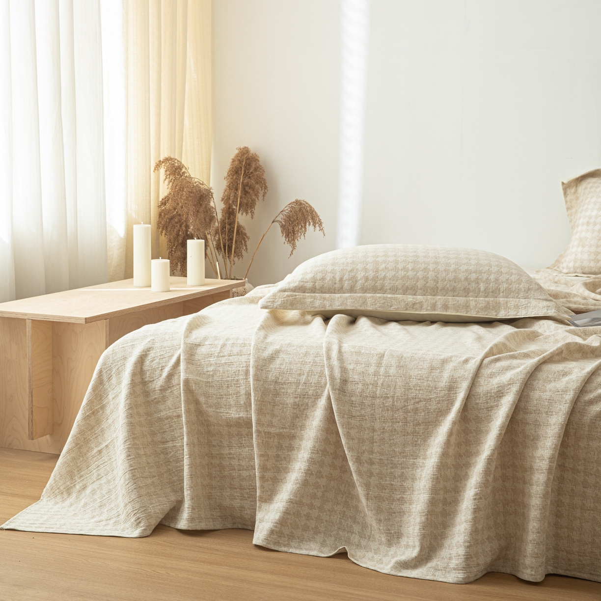 91家纺网 家纺一手货源 找家纺 眠博士 2025新款A类棉麻提花床单单床单床单单件 棉麻床单-千鸟格