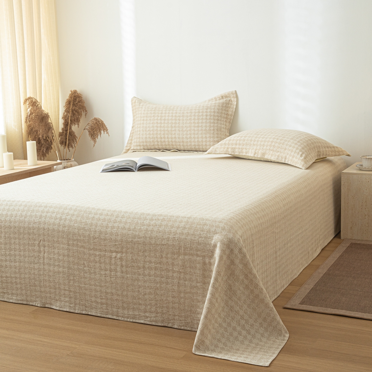 91家纺网 家纺一手货源 找家纺 眠博士 2025新款A类棉麻提花床单单床单床单单件 棉麻床单-千鸟格