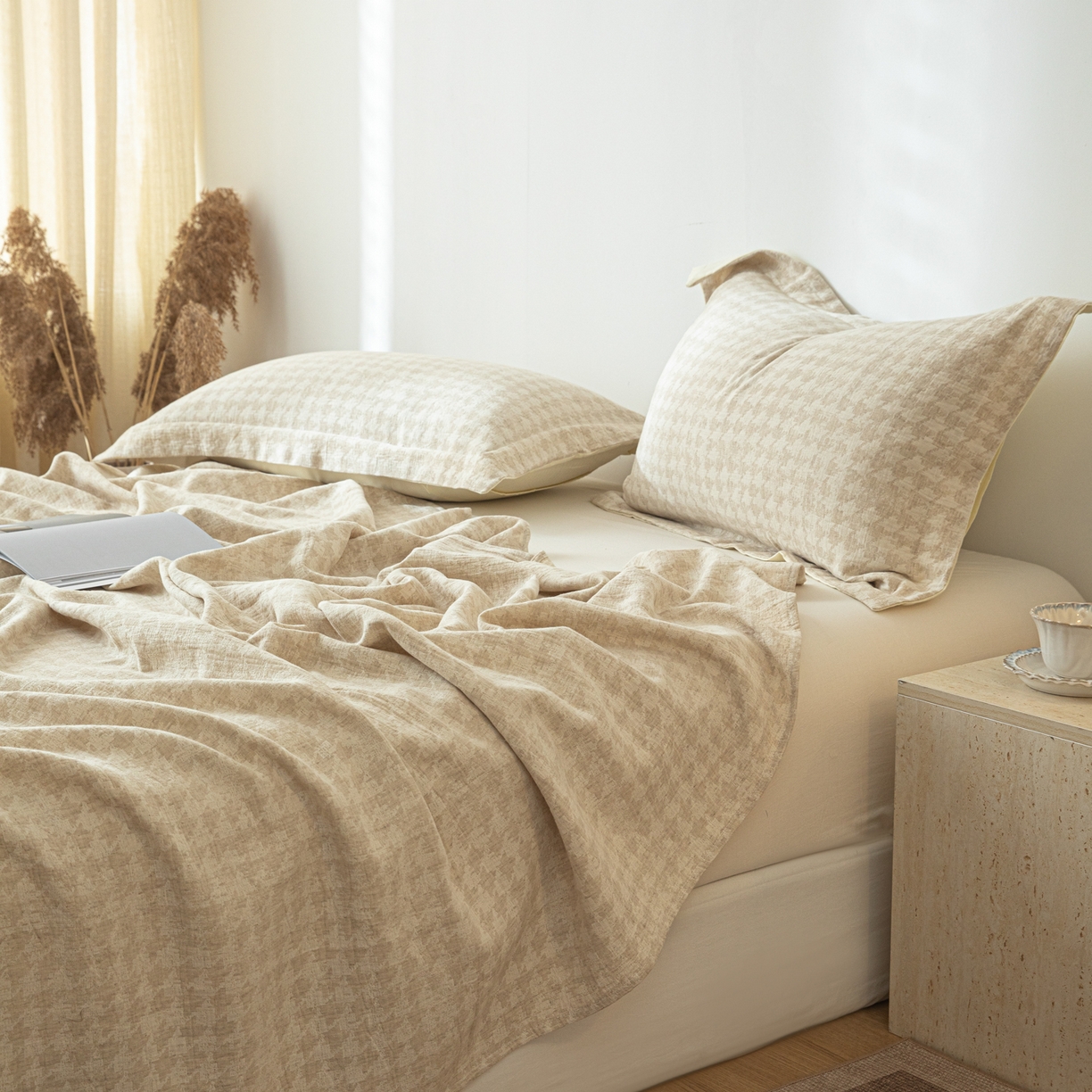 91家纺网 家纺一手货源 找家纺 眠博士 2025新款A类棉麻提花床单单床单床单单件 棉麻床单-千鸟格