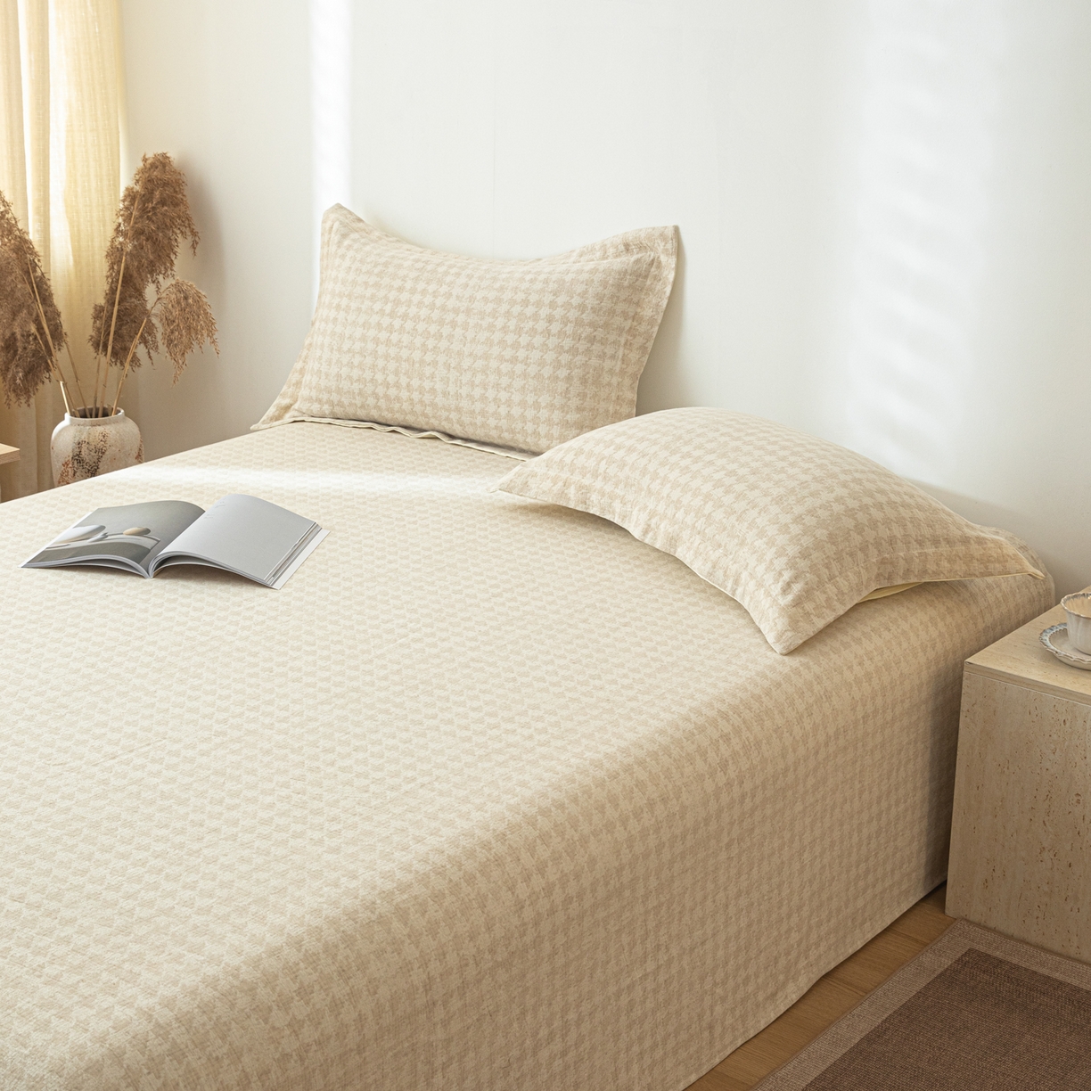 91家纺网 家纺一手货源 找家纺 眠博士 2025新款A类棉麻提花床单单床单床单单件 棉麻床单-千鸟格