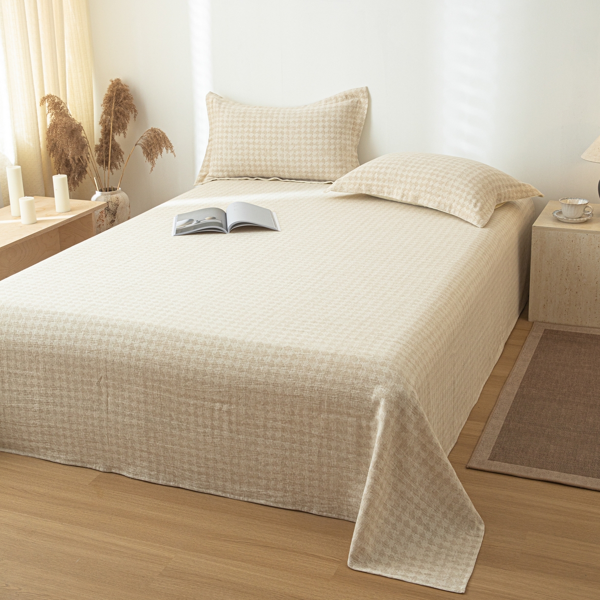 91家纺网 家纺一手货源 找家纺 眠博士 2025新款A类棉麻提花床单单床单床单单件 棉麻床单-千鸟格