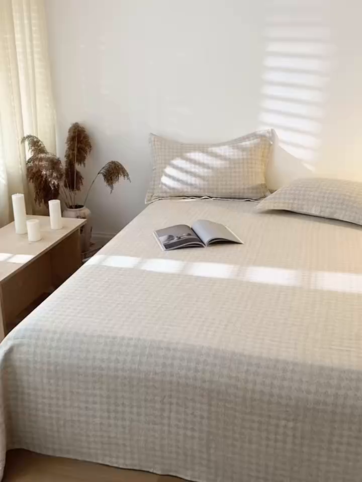 91家纺网 家纺一手货源 找家纺 眠博士 2025新款A类棉麻提花床单单床单床单单件 棉麻床单-千鸟格