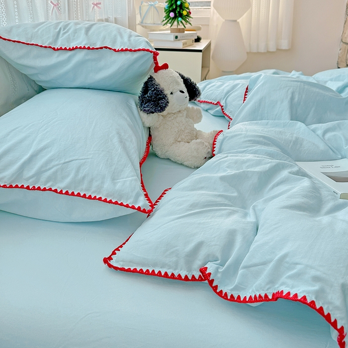 91家纺网 家纺一手货源 找家纺 繁花家居 2025新款高克重云朵棉贝壳边系列四件套 绵绵-浅蓝