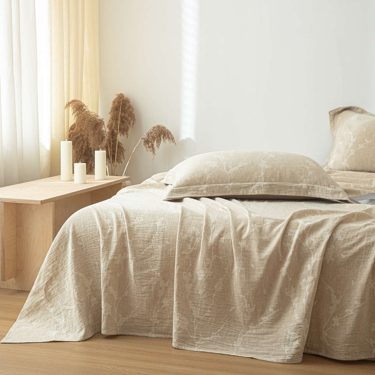 91家纺网 家纺一手货源 找家纺 眠博士 2025新款A类棉麻提花床单单床单床单单件 棉麻床单-摇影