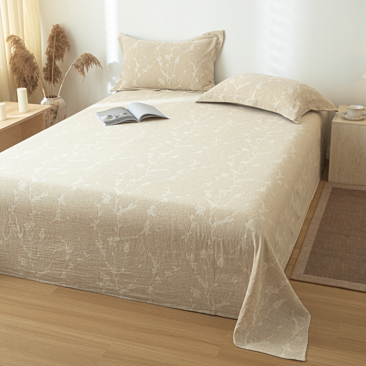 91家纺网 家纺一手货源 找家纺 眠博士 2025新款A类棉麻提花床单单床单床单单件 棉麻床单-摇影