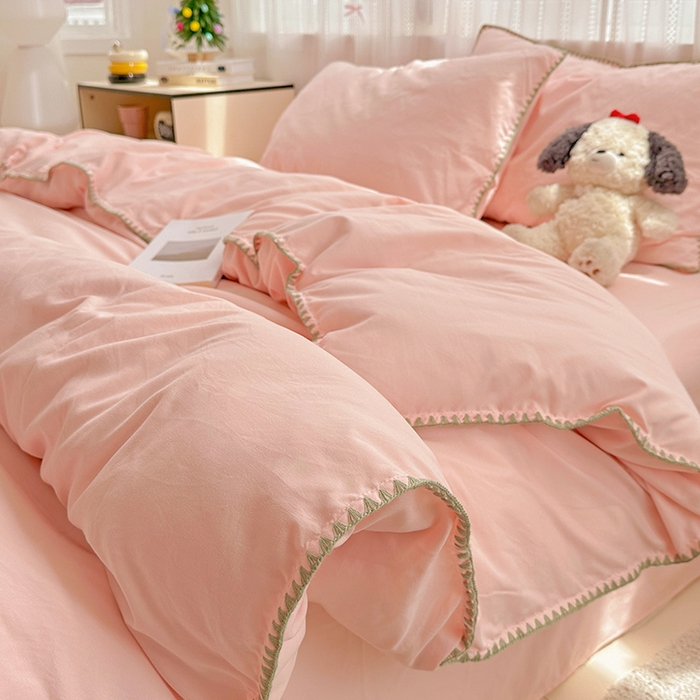 91家纺网 家纺一手货源 找家纺 繁花家居 2025新款高克重云朵棉贝壳边系列四件套 绵绵-柔粉