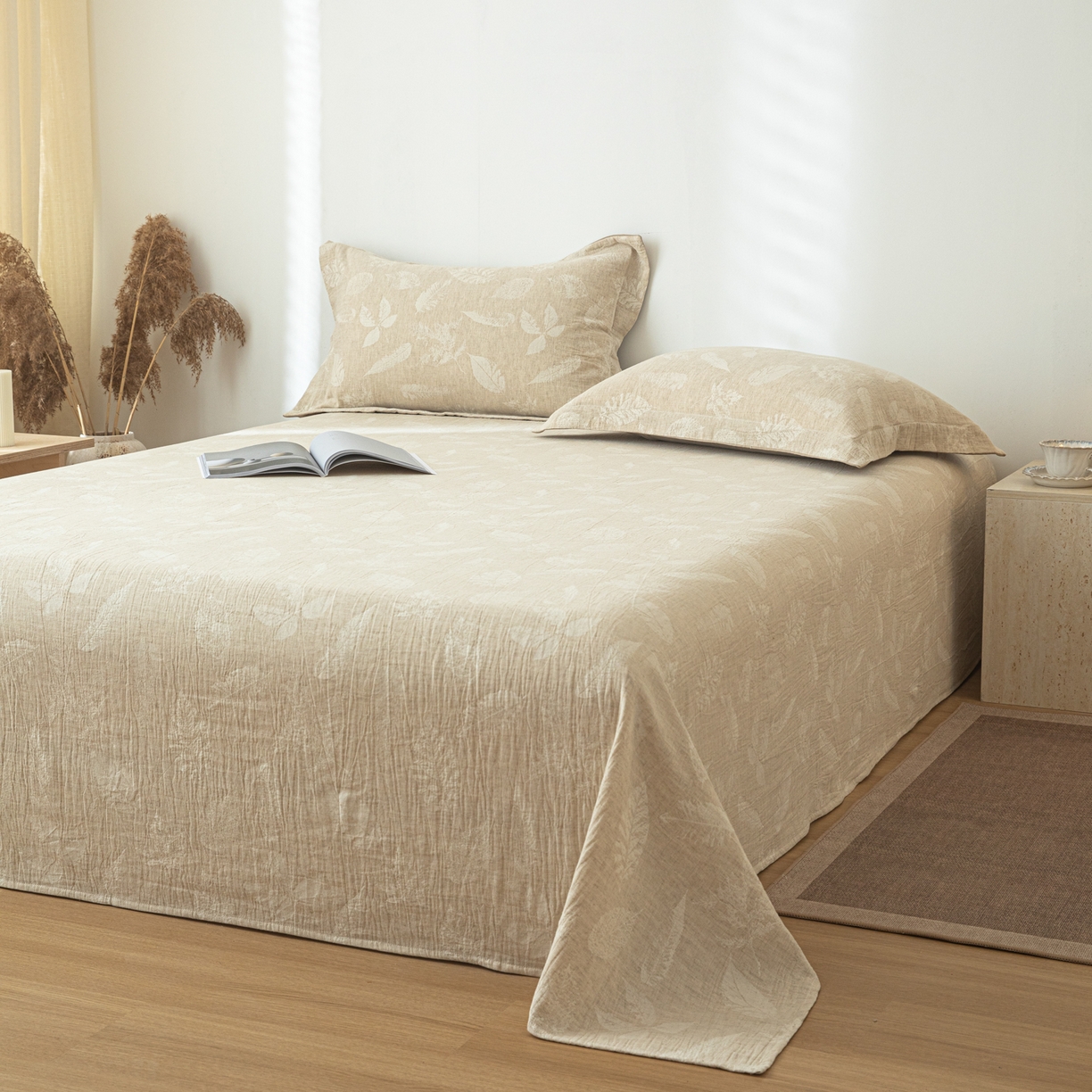 91家纺网 家纺一手货源 找家纺 眠博士 2025新款A类棉麻提花床单单床单床单单件 棉麻床单-丛境花语