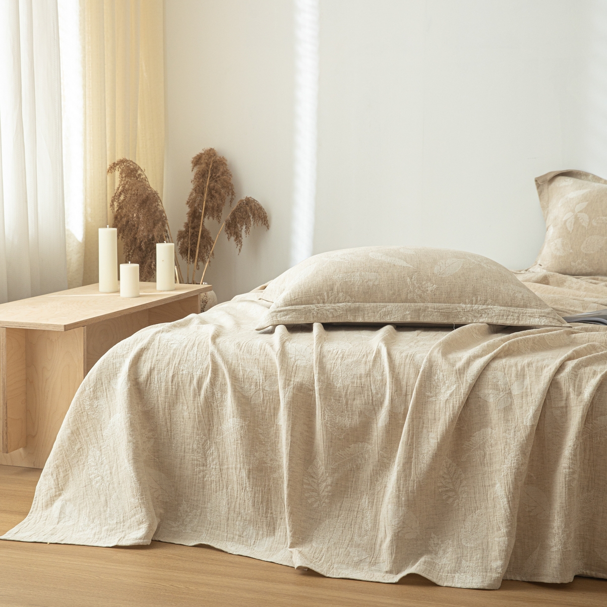 91家纺网 家纺一手货源 找家纺 眠博士 2025新款A类棉麻提花床单单床单床单单件 棉麻床单-丛境花语