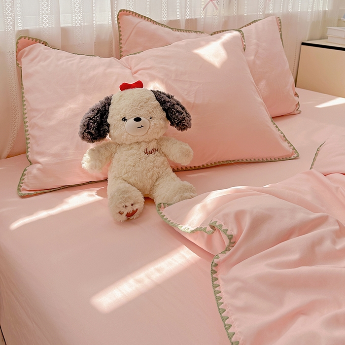 91家纺网 家纺一手货源 找家纺 繁花家居 2025新款高克重云朵棉贝壳边系列四件套 绵绵-柔粉