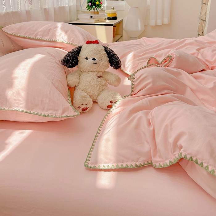 91家纺网 家纺一手货源 找家纺 繁花家居 2025新款高克重云朵棉贝壳边系列四件套 绵绵-柔粉