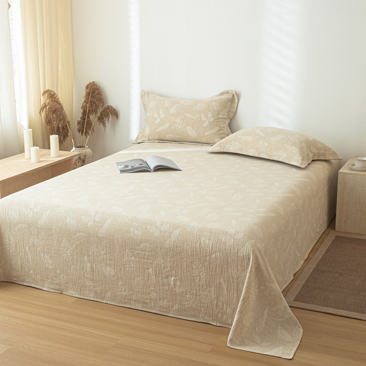 91家纺网 家纺一手货源 找家纺 眠博士 2025新款A类棉麻提花床单单床单床单单件 棉麻床单-丛境花语