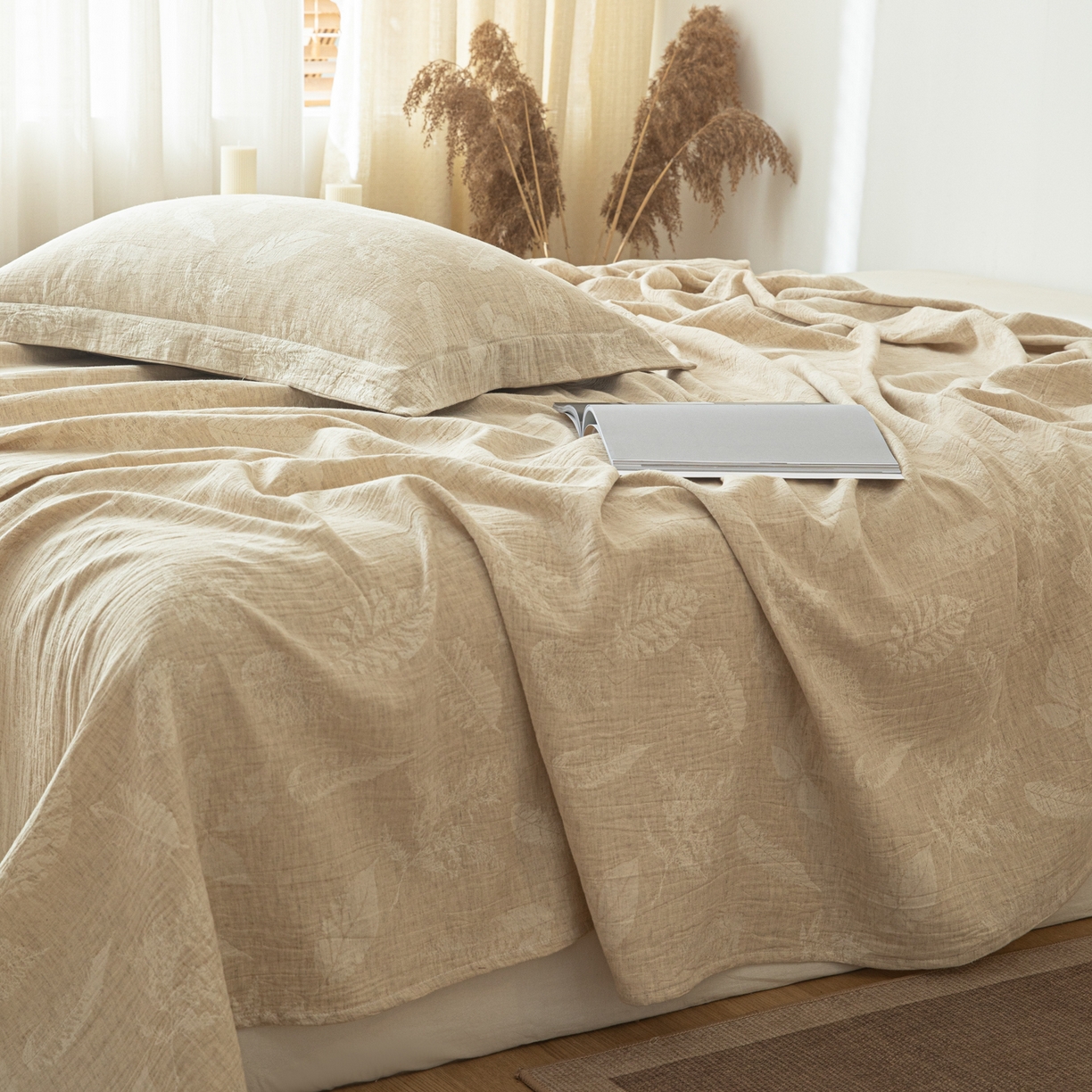 91家纺网 家纺一手货源 找家纺 眠博士 2025新款A类棉麻提花床单单床单床单单件 棉麻床单-丛境花语