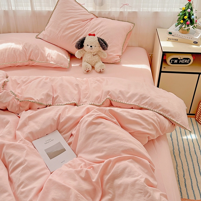 91家纺网 家纺一手货源 找家纺 繁花家居 2025新款高克重云朵棉贝壳边系列四件套 绵绵-柔粉