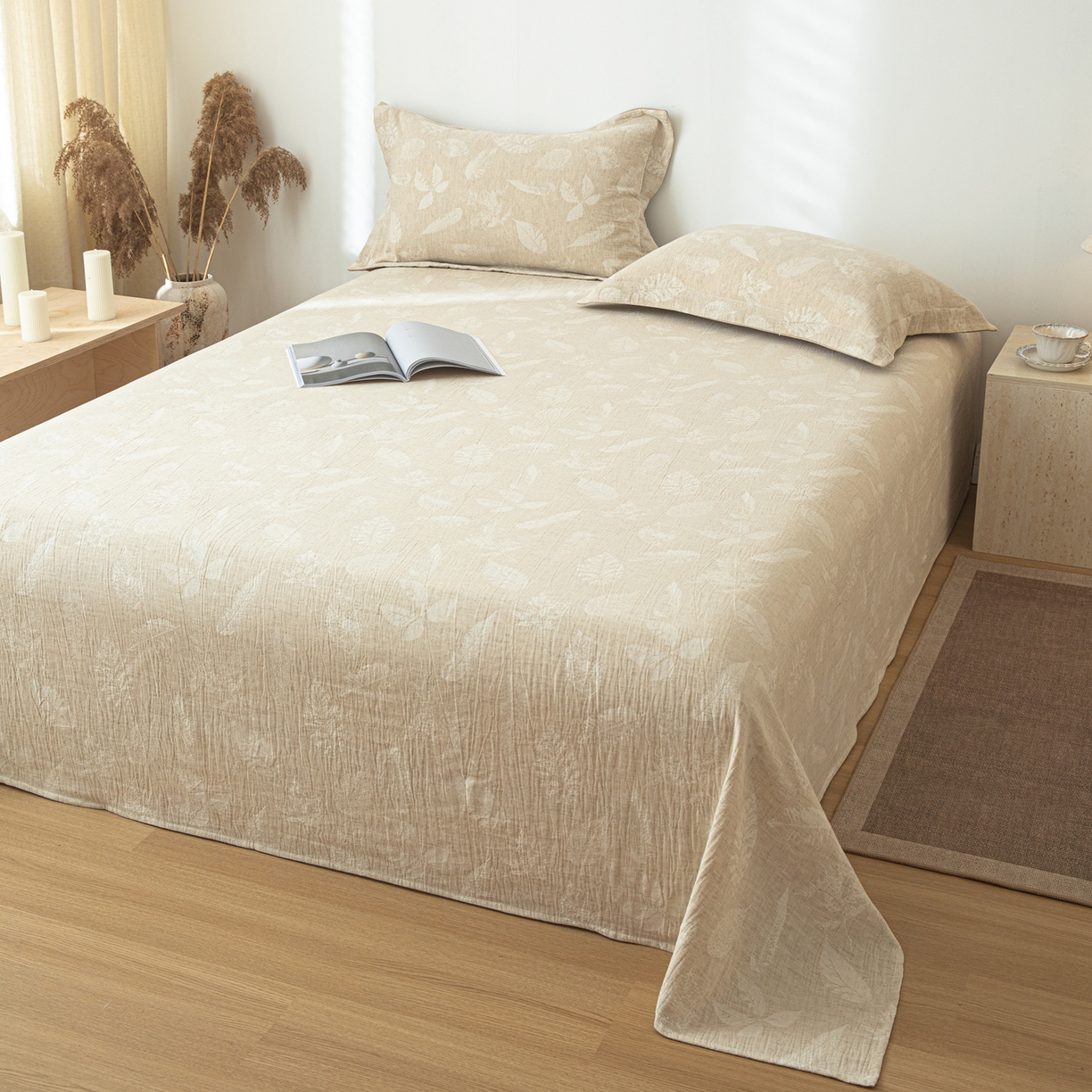 91家纺网 家纺一手货源 找家纺 眠博士 2025新款A类棉麻提花床单单床单床单单件 棉麻床单-丛境花语