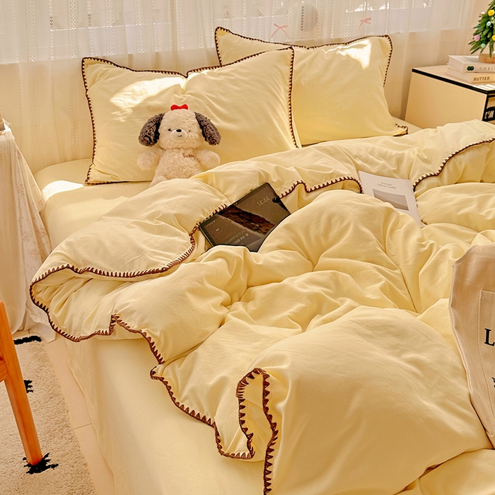 繁花家居 2025新款高克重云朵棉贝壳边系列四件套 绵绵-羽黄