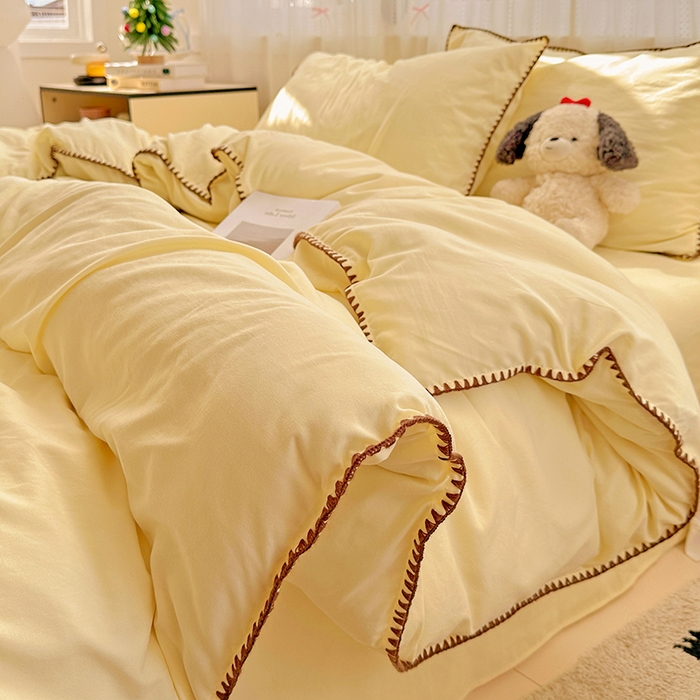 91家纺网 家纺一手货源 找家纺 繁花家居 2025新款高克重云朵棉贝壳边系列四件套 绵绵-羽黄