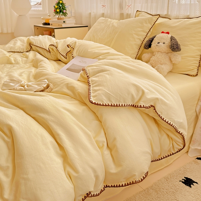 91家纺网 家纺一手货源 找家纺 繁花家居 2025新款高克重云朵棉贝壳边系列四件套 绵绵-羽黄