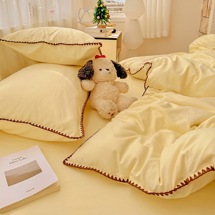 91家纺网 家纺一手货源 找家纺 繁花家居 2025新款高克重云朵棉贝壳边系列四件套 绵绵-羽黄