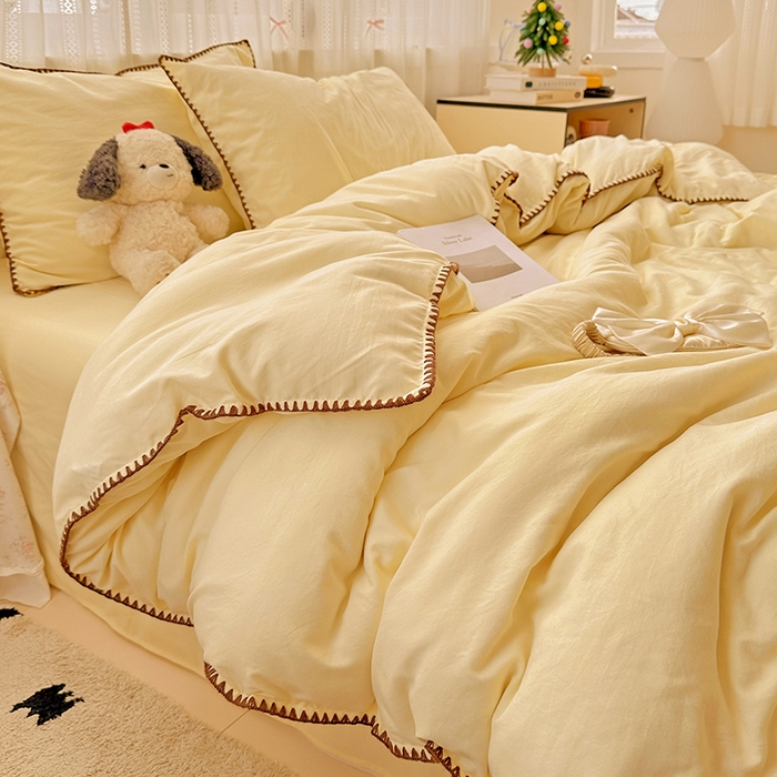 91家纺网 家纺一手货源 找家纺 繁花家居 2025新款高克重云朵棉贝壳边系列四件套 绵绵-羽黄