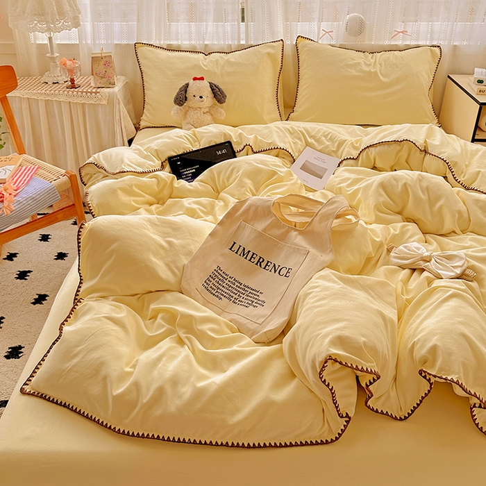 91家纺网 家纺一手货源 找家纺 繁花家居 2025新款高克重云朵棉贝壳边系列四件套 绵绵-羽黄